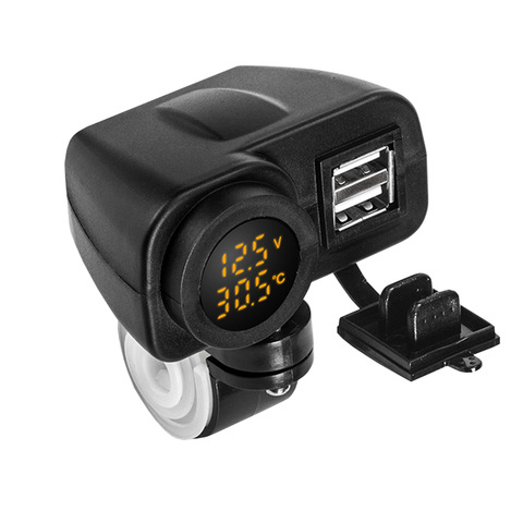 Termómetro con cargador USB Dual para motocicleta, 5V 4.2A, voltímetro de temperatura para montaje en manillar de 22-25mm 7/8 1