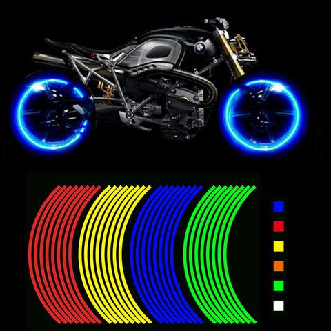 16 Uds Universal llanta para motocicleta pegatinas reflectantes Moto bicicleta etiqueta 17/18 '/' para Honda YAMAHA SUZUKI BMW KTM ► Foto 1/6