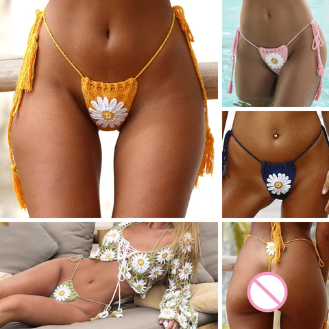 Recién llegado, Micro Bikini hecho a mano con flor de ganchillo, Micro Bikini G, Tanga, playa, Micro bañador, conjuntos de lencería Sexy, 2022 ► Foto 1/6