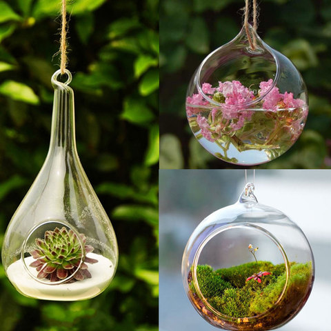 Bola de Terrario de cristal transparente con forma de globo, jardinera colgante de flores, contenedor de terrario, decoración para paisajismo, decoración de jardín, 10 Uds. ► Foto 1/6