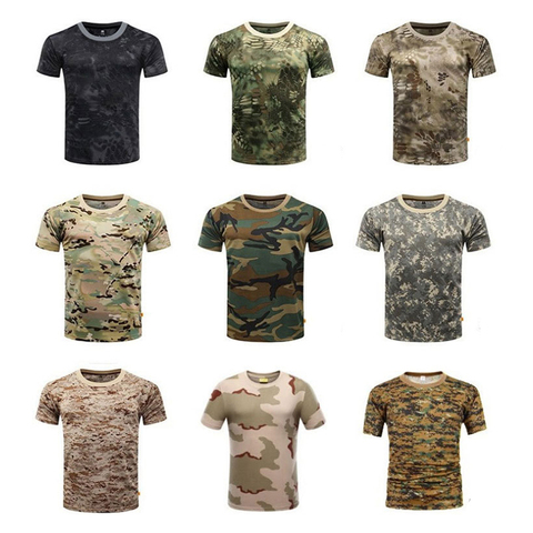 Camisetas de deportes al aire libre para hombre, Tops de camuflaje Multicam de secado rápido con cuello redondo, camisetas de manga corta, camisa de talla grande, M-3XL, accesorios para camiseta ► Foto 1/6