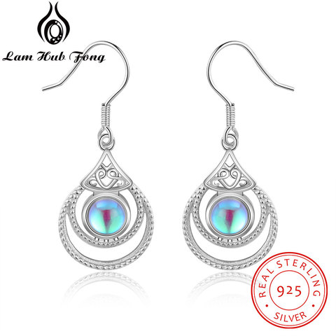 Pendientes de plata de ley 925 con piedra lunar, pendientes de gota para mujer, pendientes largos Bohemia, joyería fina (Lam Hub Fong) ► Foto 1/5