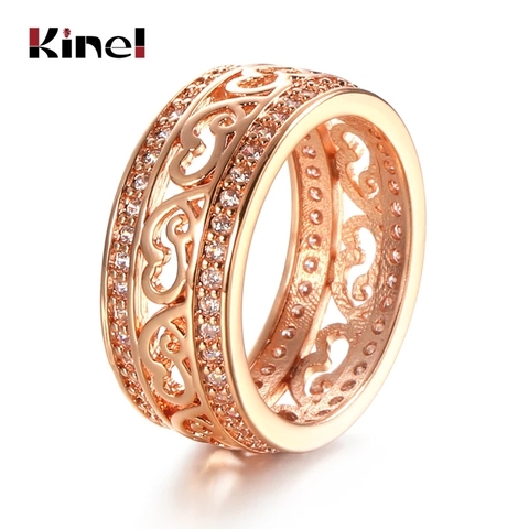 Kinel-anillo de oro rosa con incrustaciones de microcera para mujer, anillos huecos de circón Natural, joyería fina para fiesta de boda, 585 ► Foto 1/6