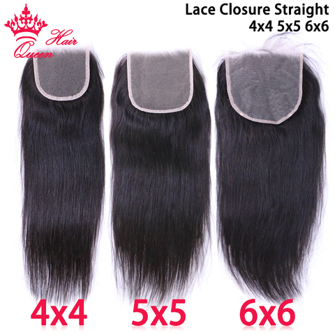 Queen Hair-extensiones de pelo brasileñas, accesorio capilar liso y virgen con cierre de encaje transparente HD, 5x5, 6x6, 100% humano ► Foto 1/6