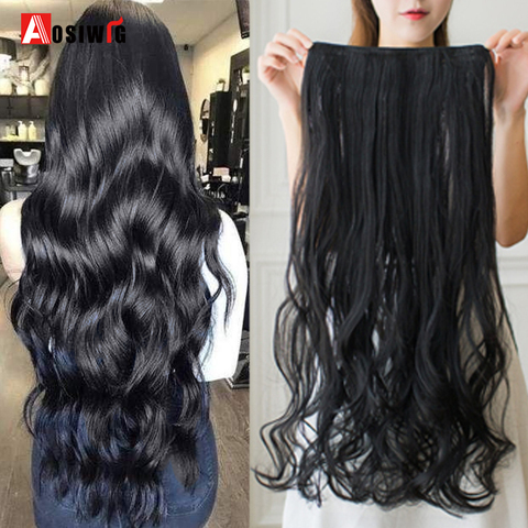 AOSI-extensiones de cabello sintético de 40cm, 50cm, 60cm, 80cm, 100cm, largo ondulado, 5 pinzas, resistente al calor, marrón y negro ► Foto 1/6