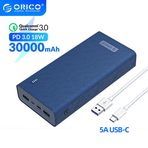 ORICO-Banco de energía de carga rápida para teléfono móvil, Banco de energía USB C PD3.0, 18W QC3.0, 30000mAh, Teblet, ordenador, batería de carga rápida ► Foto 1/6