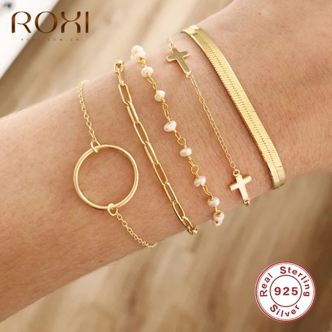 ROXI-pulsera de cadena con Clip de papel Ins para mujer, brazaletes de plata/oro, pulsera de plata de ley 925, joyería ► Foto 1/6