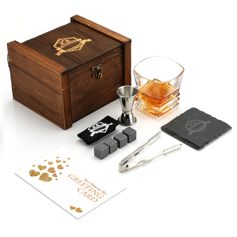 Whiskey Stones y vidrio, conjunto con caja de regalo, rocas enfriadoras de granito, la mejor bebida para hombres, papá, marido, fiesta de cumpleaños, regalo de vacaciones ► Foto 1/6