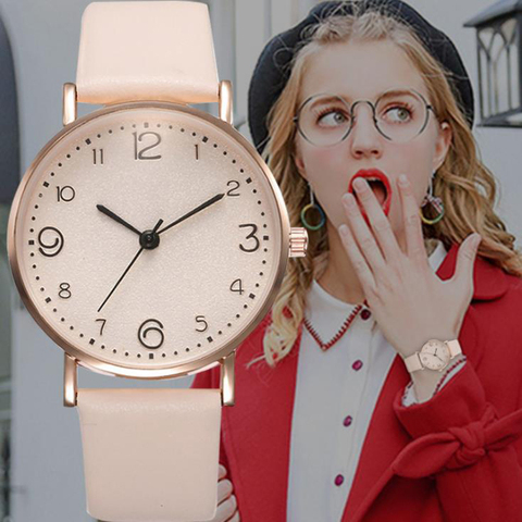 Reloj con correa de cuero exquisito informal para mujer, pulsera de cuarzo de estilo Simple a la moda, nuevo ► Foto 1/6