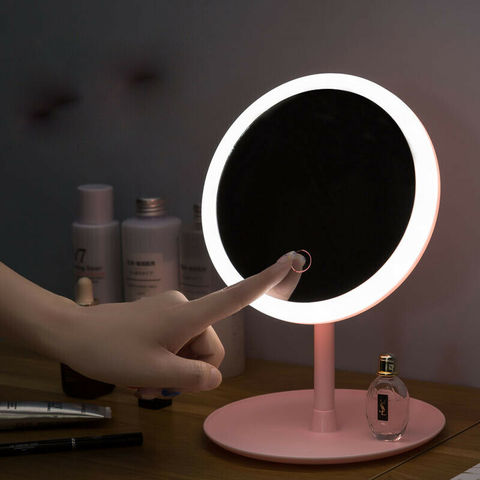 Espejo de maquillaje plegable con luz de aumento, Led para espejo de tocador de viaje compacto, con carga USB, LED, para tocador, lámpara de mesa ► Foto 1/6