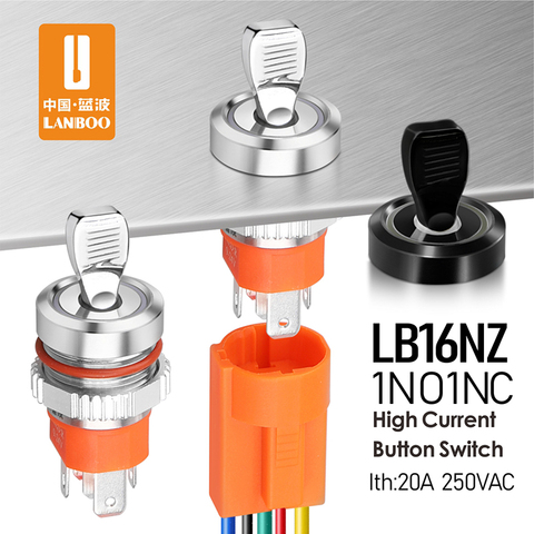 LANBOO 16mm impermeable de alta corriente interruptor de botón de metal de interruptor azul de la onda ventas directas de la fábrica con El indicador 5-24V ► Foto 1/5