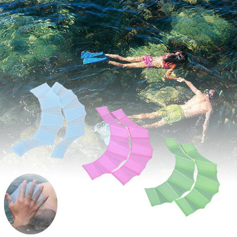 1 par gran oferta Unisex tipo de rana de natación de silicona aletas mano nadar entrenamiento dedo guantes aletas palmeados paleta ► Foto 1/6