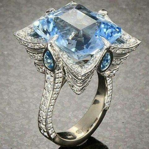 Anillo de piedra azul grande de lujo para mujer y niña, anillos de cristal de corte princesa, joyería para fiesta de compromiso, regalos ► Foto 1/1
