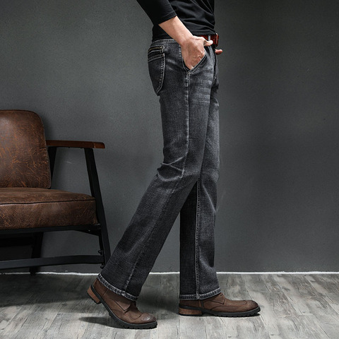 Bootcut-pantalones vaqueros elásticos Vintage para hombre, Jeans de tela vaquera con corte de bota, acampanados clásicos de otoño ► Foto 1/5