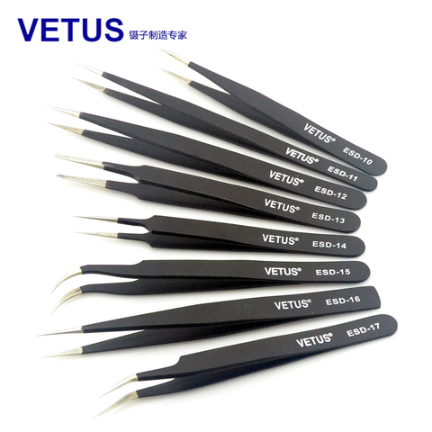 VETUS ESD negro pestañas pinzas profesional Volumen de extensión de pestañas pinzas de acero inoxidable Anti-estática utensilio de maquillaje para ojos ► Foto 1/6