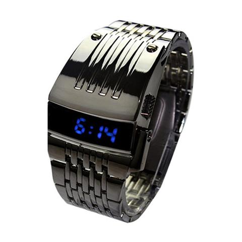 Reloj electrónico con pantalla LED azul para hombre, pulsera Digital ancha de acero inoxidable para regalo ► Foto 1/6