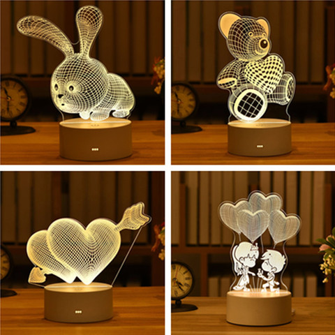 Lámpara LED de acrílico 3D ideal para el Día de San Valentín, decoración de boda, fiesta de cumpleaños para niños, conejo, Pascua ► Foto 1/6