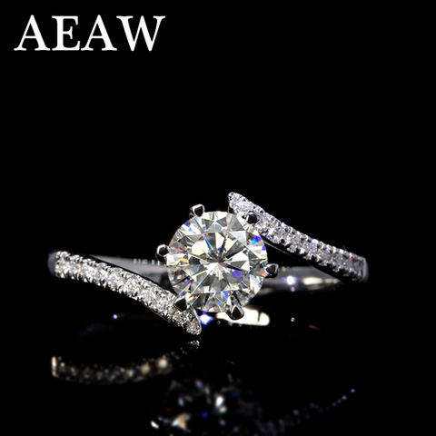 Anillo de compromiso de 1 quilate ct 6,5mm, anillo de diamante de moissanita blanco para boda en plata chapada en platino ► Foto 1/5