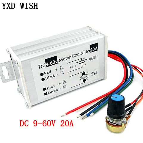 Controlador de velocidad del Motor DC 29V 12V 24V 48V 60V 20A PWM controlador de velocidad del Motor controlador de regulador 20A 0-1200W de corriente ajustable ► Foto 1/3