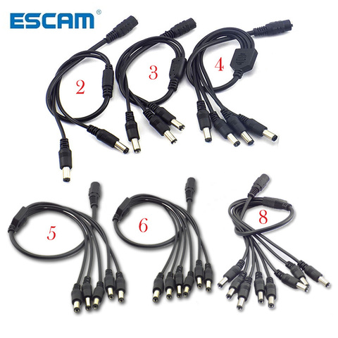 Adaptador divisor de corriente continua de 1 hembra a 2, 3, 4, 5, 6 y 8 macho, Cable de enchufe de 5,5mm x 2,1mm, 12V, para tira de luces LED de cámara CCTV ► Foto 1/6