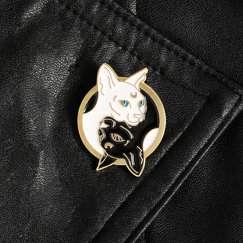 Pin de gato eshinx en blanco y negro de dibujos animados, broche distintivo, pin de solapa con personalidad, accesorios, bolsa de ropa, joyería para sombrero, regalo para amigo ► Foto 1/6