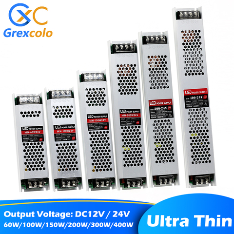 Ultra iluminación fina transformadores 24V DC 12V LED de alimentación de 60W 100W 150W 200W 300W 400W AC190-240V conductor para tiras LED ► Foto 1/6