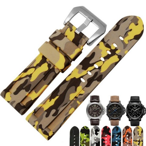 Correa de reloj de silicona deportiva para hombre, correa de goma de camuflaje, hebilla plateada, 20mm, 22mm, 24mm ► Foto 1/6