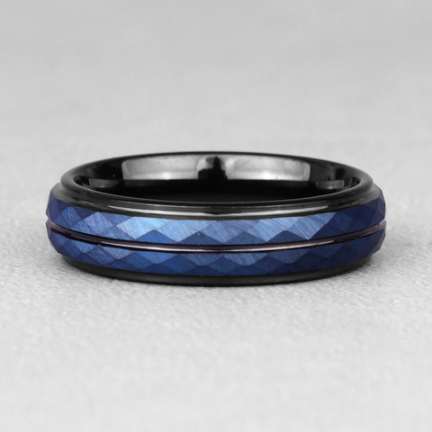 De tungsteno negro azul rombo cortar anillos Simple encanto de lujo para caballero hombre joyas para un novio creatividad regalo venta al por mayor ► Foto 1/6