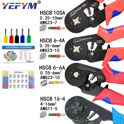 Alicates de crimpado HSC8 10SA, caja de terminales de tubo de 0,25-6 mm2 HSC8 6-6A/6-4A 0,25-6 mm2, mini alicates, herramientas europeas ► Foto 1/6