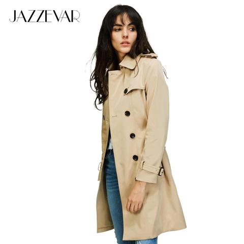 JAZZEVAR 2022 otoño nueva marca de alta moda mujer clásica doble Breasted gabardina impermeable ropa de negocios ► Foto 1/6