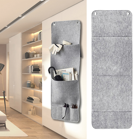 Bolsas de almacenamiento de fieltro de estilo colgante para pared, organizador de juguetes cosméticos para armario montado en la pared, color gris, 6 bolsillos ► Foto 1/6