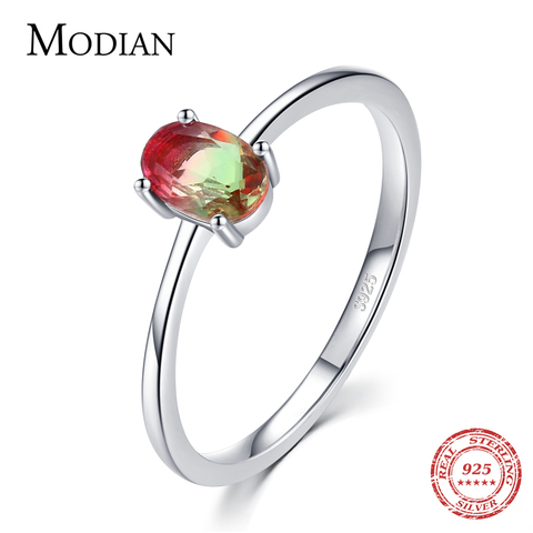 Modian-anillo colorido de turmalina y sandía para mujer, de Plata de Ley 925, joyería fina, estilo coreano ► Foto 1/5