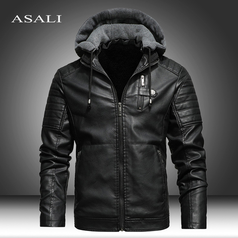 Los hombres de invierno nuevas de cuero chaquetas abrigo Motorcylce de lana Casual espesar motocicleta PU Biker chaqueta de cuero cálida hombres ropa de marca ► Foto 1/6