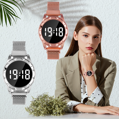 Reloj electrónico magnético con pantalla táctil para mujer y niña, reloj redondo, informal, 2022 ► Foto 1/6