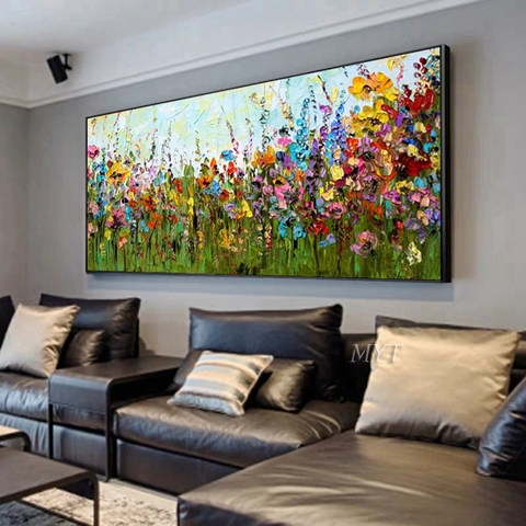 Pintura al óleo abstracta de flor con cuchillo, cuadro decorativo para el hogar, pintura a mano sobre lienzo, 100% pintado a mano sin borde ► Foto 1/6