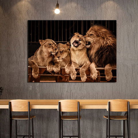 Cuadro sobre lienzo para pared con imagen HD de León marrón, cuadro para decoración de habitación de niños y sala de estar ► Foto 1/6