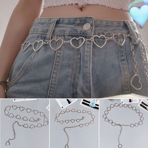 Cinturón de cadena circular para mujer, cadena de Metal en forma de corazón, cadena redonda de oro y plata, cinturón para chicas, accesorios ► Foto 1/6