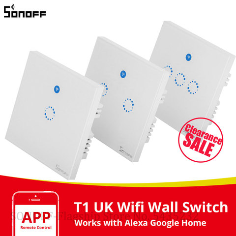 SONOFF-Panel táctil de vidrio de interruptor T1 para Wifi inteligente de Reino Unido, pulsadores de pared inalámbricos con Control de voz y Control remoto, con Alexa y Google Home ► Foto 1/6