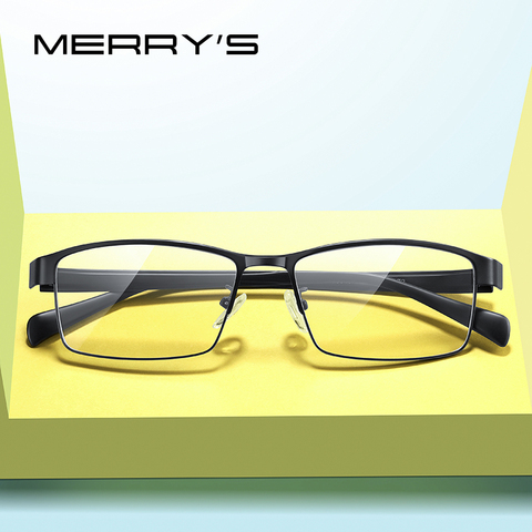 MERRYS diseño hombres Montura de gafas de aleación de titanio TR90 piernas miopía receta montura óptica para gafas estilo de negocios S2210 ► Foto 1/6