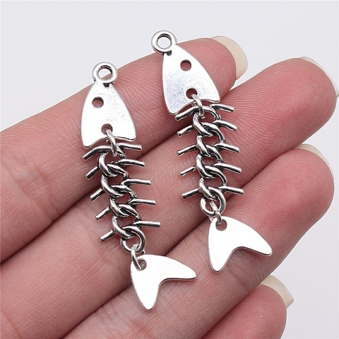 WYSIWYG 4 Uds x 46x11mm Color de plata antiguo hueso de pescado colgante de encantos para fabricación de joyería DIY resultados de la joyería ► Foto 1/2