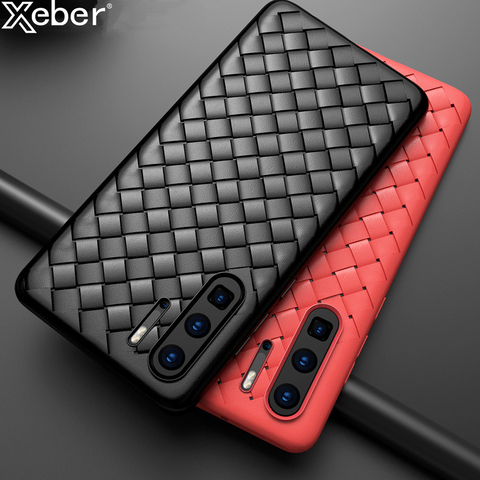 Funda trasera de cuero suave para teléfono móvil Huawei, carcasa de tejido de rejilla para Huawei P40 P20 P30 Lite Mate 30 10 20 Honor 20 Pro 8X 10 Lite Play V20 Nova 5 4 Y5 ► Foto 1/6