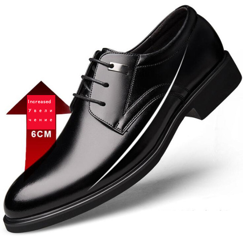 Zapatos de vestir para hombre de talla grande Oxford, suela plana de cuero Formal, aumento de altura de 6 CM ► Foto 1/6