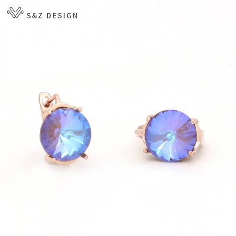 S & Z-pendientes colgantes grandes y redondos de cristal para mujer, diseño elegante, oro rosa 585, joyería para fiesta y boda, regalos de cumpleaños ► Foto 1/6