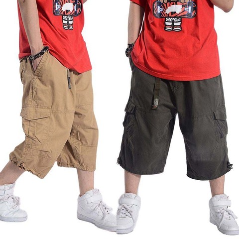 Pantalones cortos informales de verano de talla grande para hombre, pantalones cortos de algodón con bolsillos grandes, holgados, Hip Hop, pantalones cortos militares para hombre ► Foto 1/6