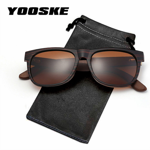 YOOSKE-gafas de sol polarizadas de bambú para hombre y mujer, diseño de marca, para conducir, rectangulares, Vintage, gafas de sol de madera, UV400, 2022 ► Foto 1/5