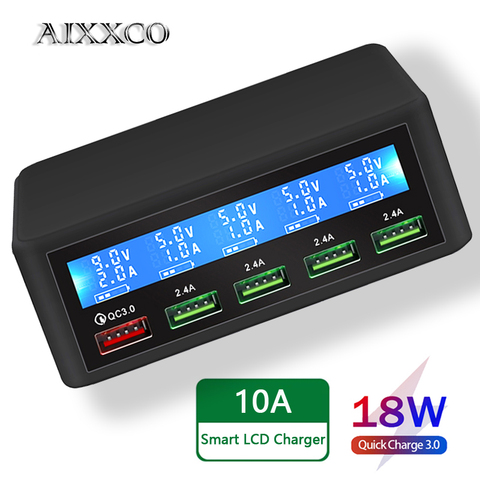 AIXXCO cargador rápido USB 40W pantalla LED de 5 puertos carga rápida 3,0 cargador rápido estación de carga de escritorio iPhone X 8 7 6, iPad ► Foto 1/6