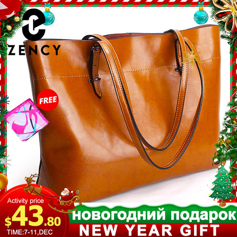 Bolso de mano de piel auténtica para mujer, 100% de hombro, de gran capacidad, color marrón, 2022 ► Foto 1/6