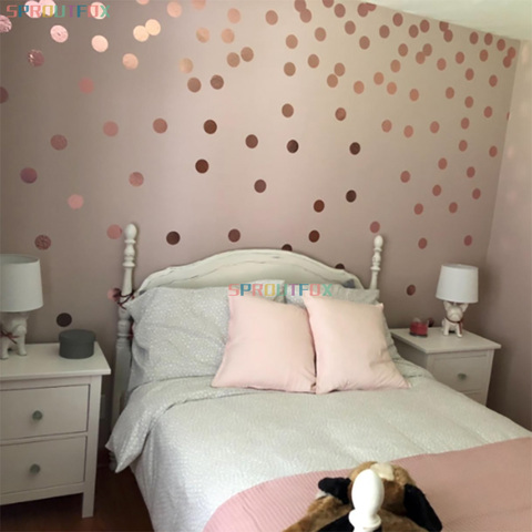 Pegatinas de pared de lunares de oro rosa brillante, pegatinas de círculos DIY para habitación de niños, bebé, guardería, decoración del hogar, calcomanías de pared de vinilo ► Foto 1/6