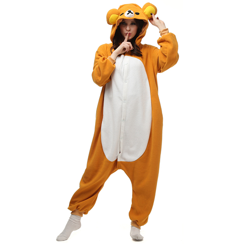 Nuevo Animal de adultos Kigurumi oso Rilakkuma mono suave pijamas de lana pijama de traje de dibujos animados para Cosplay fiesta de halloween monos traje de ► Foto 1/5