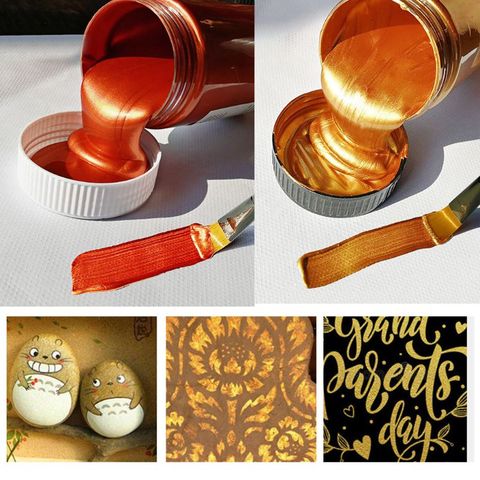 Pintura dorada acrílica metálica, pigmentos de grafiti impermeables, sin atenuar, para colorear ropa de mano, bricolaje, 60ml ► Foto 1/1